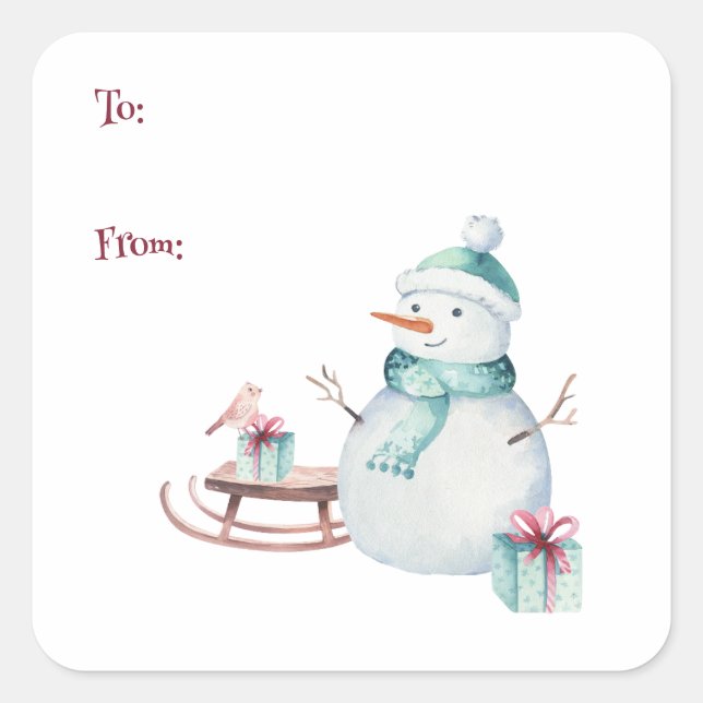 Adesivo Quadrado Winter Snowman Christmas To From Customable (Frente)