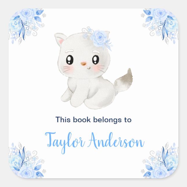 Adesivo Quadrado Winter Wonderland Arctic Cat Kids Bookplate (Frente)