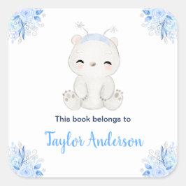 Adesivo Quadrado Winter Wonderland Arctic Polar Bear Kids Bookplate