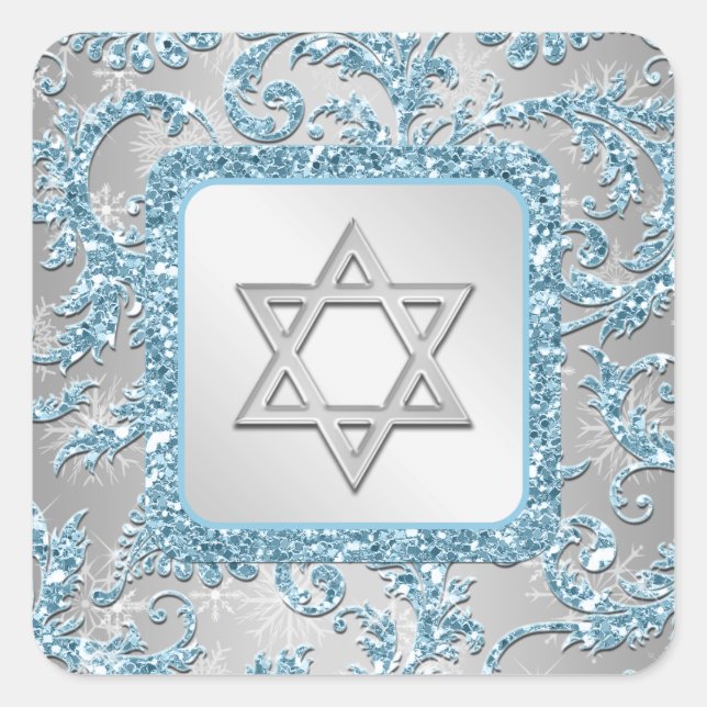 Adesivo Quadrado Winter Wonderland Damask Bat Mitzvah Sticker 11 (Frente)