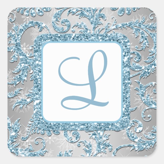 Adesivo Quadrado Winter Wonderland Damask Bat Mitzvah Sticker 5 (Frente)