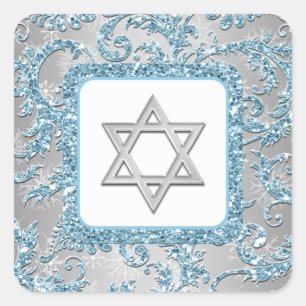 Adesivo Quadrado Winter Wonderland Damask Bat Mitzvah Sticker 6