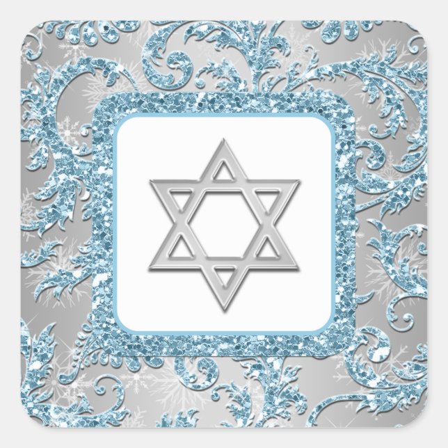 Adesivo Quadrado Winter Wonderland Damask Bat Mitzvah Sticker 6 (Frente)