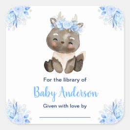 Adesivo Quadrado Winter Wonderland Moose Baby Shower Bookplate