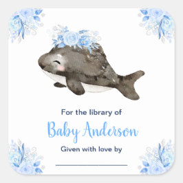 Adesivo Quadrado Winter Wonderland Whale Baby Shower Bookplate