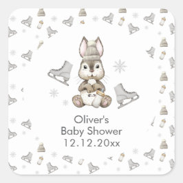 Adesivo Quadrado Winter Woodland Bunny Ice Skate Baby Shower