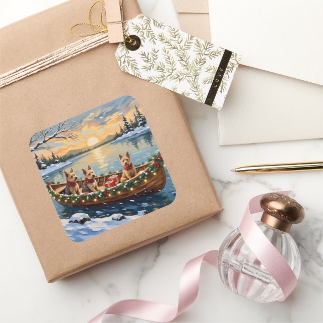 Adesivo Quadrado Wire Fox Terrier Christmas Boat Holiday (Presentear)