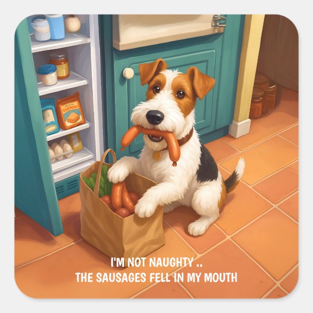 Adesivo Quadrado Wire Fox Terrier - I'm Not Naughty (Frente)