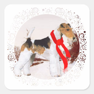 Adesivo Quadrado Wire Fox Terrier Inverno