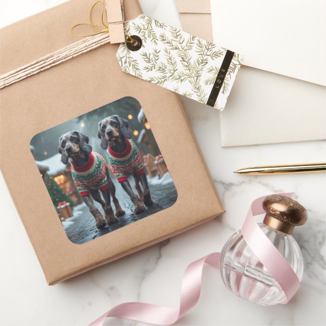 Adesivo Quadrado Wired Haired Pointing Griffon Dogs Christmas Snow  (Presentear)