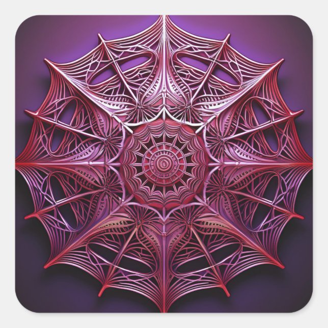 Adesivo Quadrado Wireframe Cor-de-rosa Mandelbrot (Frente)