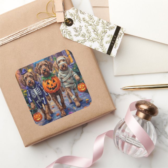 Adesivo Quadrado Wirehaired Apontando as roupas de Griffon Hallowee (Presentear)