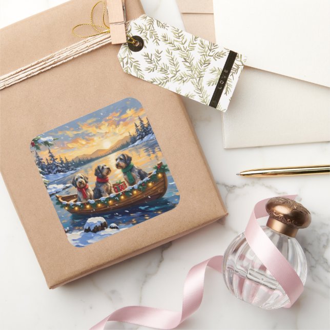 Adesivo Quadrado Wirehaired Pointing Griffon Christmas Boat Holiday (Presentear)