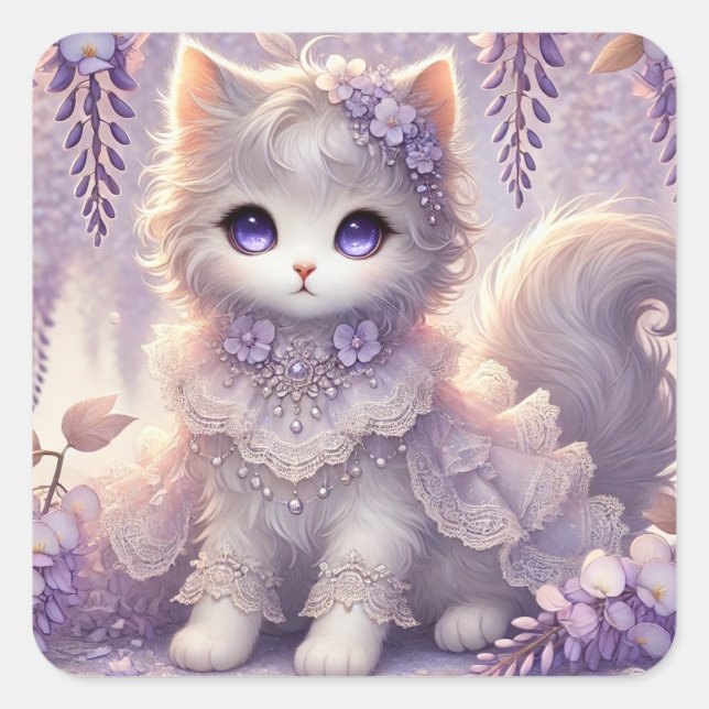 Adesivo Quadrado Wisteria e Lace Princess Cat (Frente)