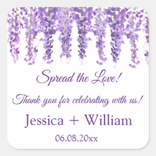 Adesivo Quadrado Wisteria Purple Floral Bride e Casamento de Groom