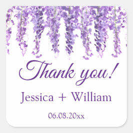 Adesivo Quadrado Wisteria Purple Floral Weding Obrigado