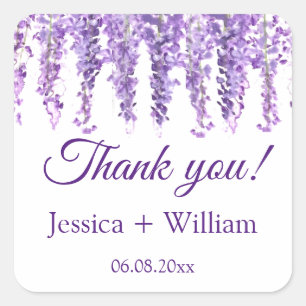 Adesivo Quadrado Wisteria Purple Floral Weding Obrigado
