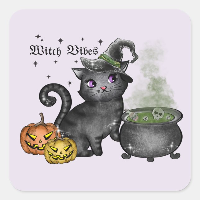 Adesivo Quadrado Witch Black Cat | Witch Vibes (Frente)