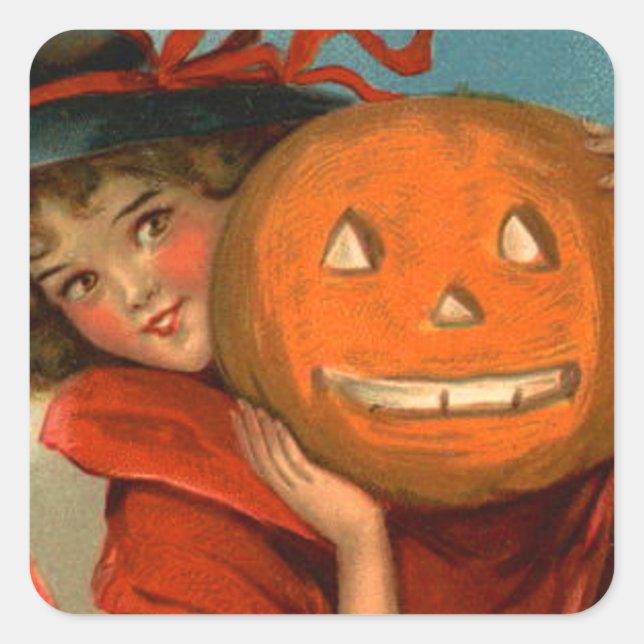 Adesivo Quadrado Witch Jack O Lantern Pumpkin (Frente)