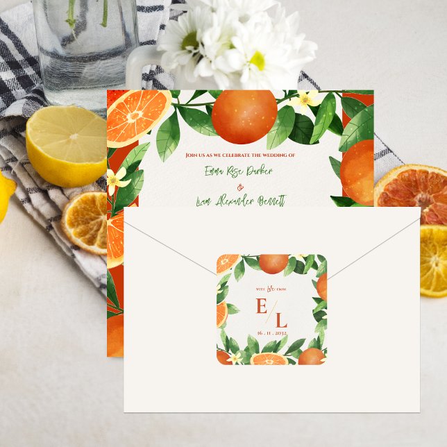 Adesivo Quadrado With Love From – Rustic Citrus Wedding Favor (With Love From – Rustic Citrus Wedding Favor Square Sticker)