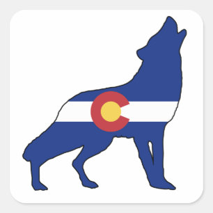 Adesivo Quadrado Wolf do Colorado Flag