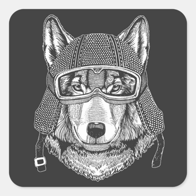 Adesivo Quadrado Wolf Dog Motorcycle Rider (Frente)