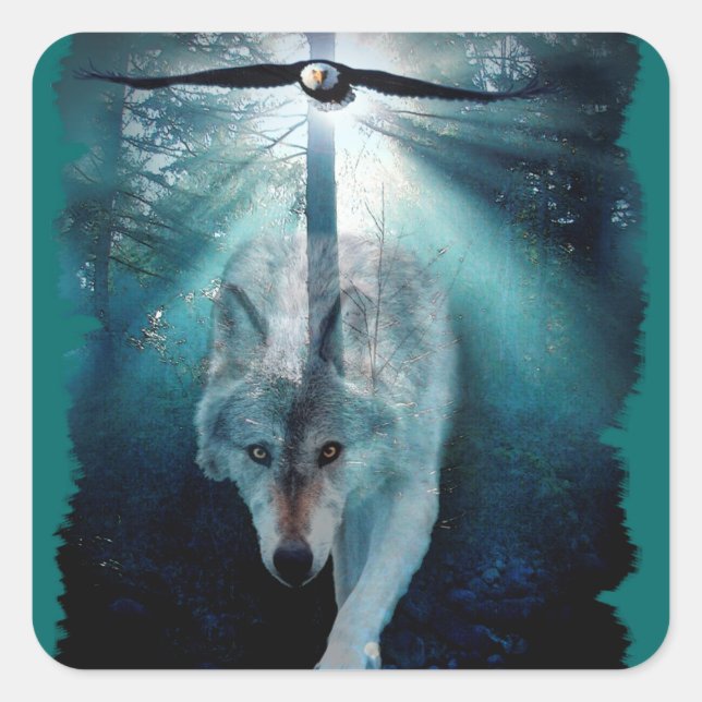 Adesivo Quadrado WOLF & EAGLE Harmony Wildlife Sticker (Frente)