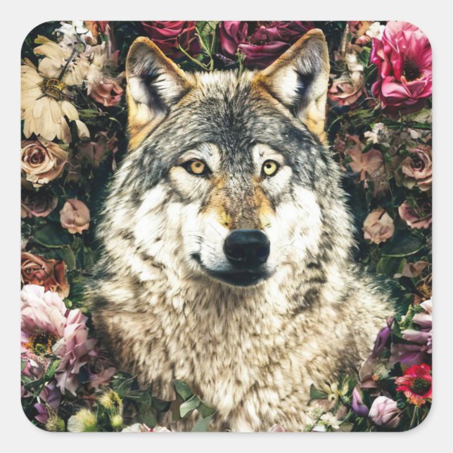 Adesivo Quadrado Wolf floral (Frente)