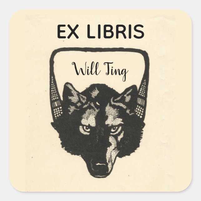 Adesivo Quadrado Wolf Head Ex Libris (Frente)
