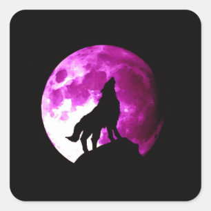 Adesivo Quadrado Wolf Howling em Moon Square Sticker