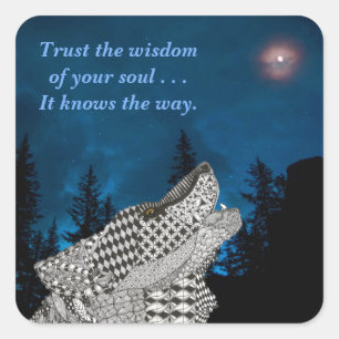 Adesivo Quadrado Wolf Howling na lua