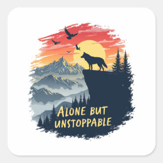 Adesivo Quadrado Wolf Howling Na Lua Sozinha, Mas Implacável