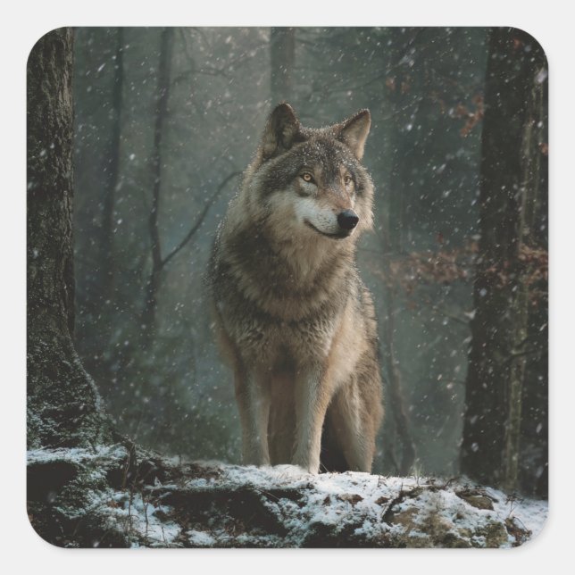 Adesivo Quadrado Wolf in Winter (Frente)