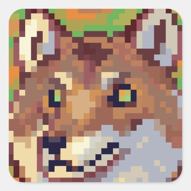 Adesivo Quadrado Wolf, Pixelart Pixel Art (Frente)