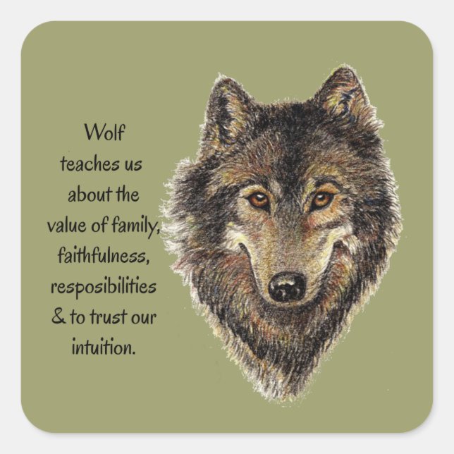 Adesivo Quadrado Wolf totem Inspiration Spirit Guide Animal (Frente)