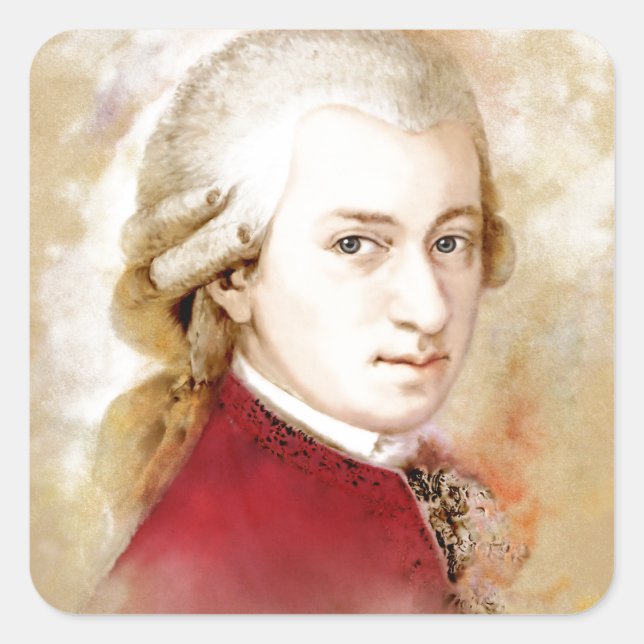 Adesivo Quadrado Wolfgang Amadeus Mozart im Aquarell Stil (Frente)