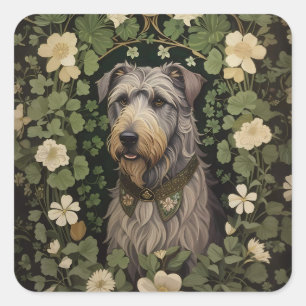 Adesivo Quadrado Wolfhound Irlandês Elegante Com Shamrocks