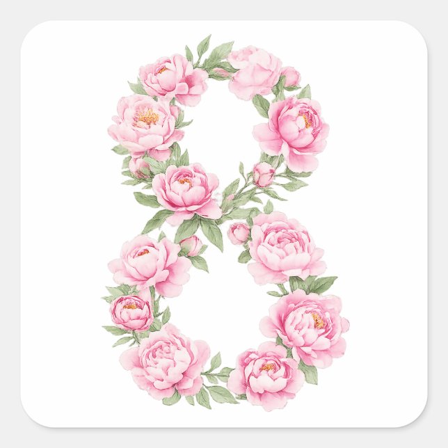 Adesivo Quadrado Women’s Day Peony Flower for March 8  (Frente)