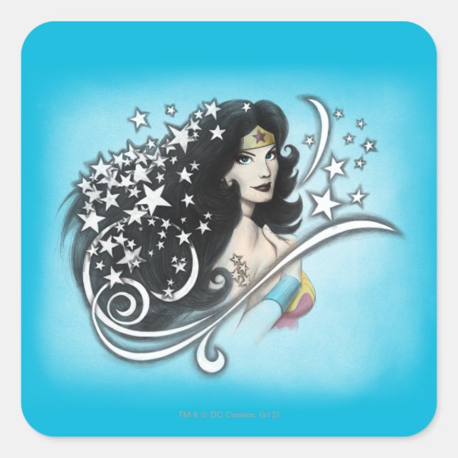 Adesivo Quadrado Wonder Woman and Stars (Frente)