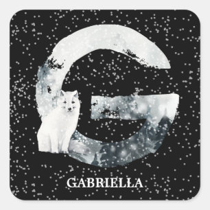 Adesivo Quadrado Wonderland Alphabet G Monograma   Lobo de Neve