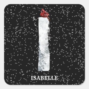 Adesivo Quadrado Wonderland Alphabet I Monograma   Pássaro Vermelho