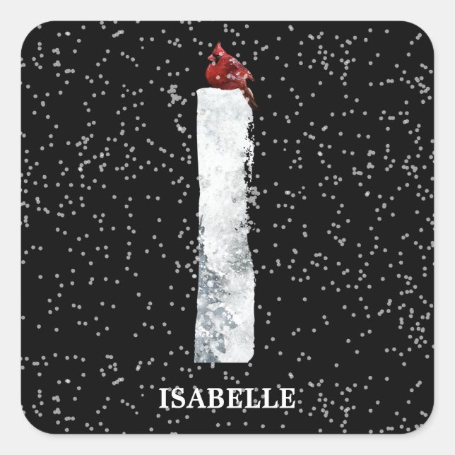 Adesivo Quadrado Wonderland Alphabet I Monograma | Pássaro Vermelho (Frente)