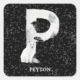 Adesivo Quadrado Wonderland Alphabet P Monograma   Lobo de Neve