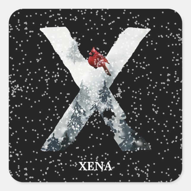 Adesivo Quadrado Wonderland de inverno - Alfabeto X Monograma | Pás (Frente)