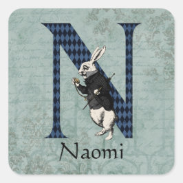 Adesivo Quadrado Wonderland White Rabbit - Letra N