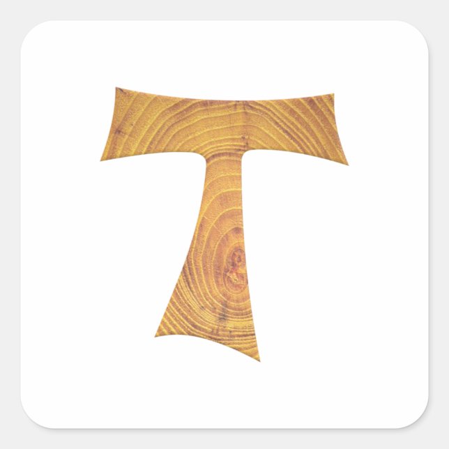 Adesivo Quadrado Wooden Look Franciscan Tau Cross (Frente)