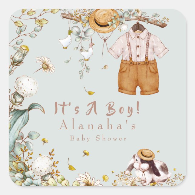 Adesivo Quadrado Woodland Animal Greenery Rustic Boy (Frente)