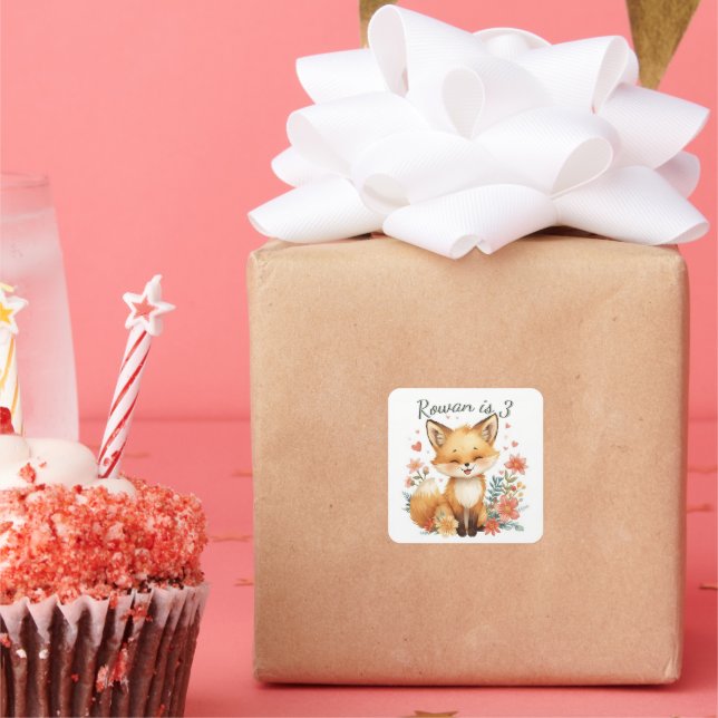 Adesivo Quadrado Woodland Animal Orange Fox  Pastel Floral (Festa)