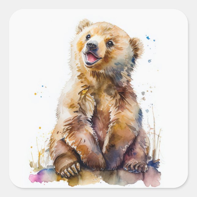 Adesivo Quadrado Woodland Animal | Vinheta para Ursos Bebês | Adesi (Frente)