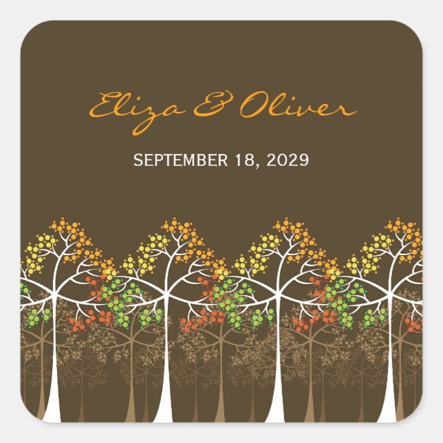 Adesivo Quadrado Woodland Autumn Trees Rustic Casamento outono Stic (Frente)